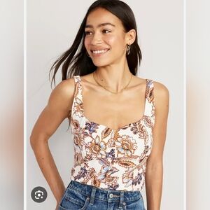 Old Navy Floral Square-Neck Cami in White, Blue & Tan